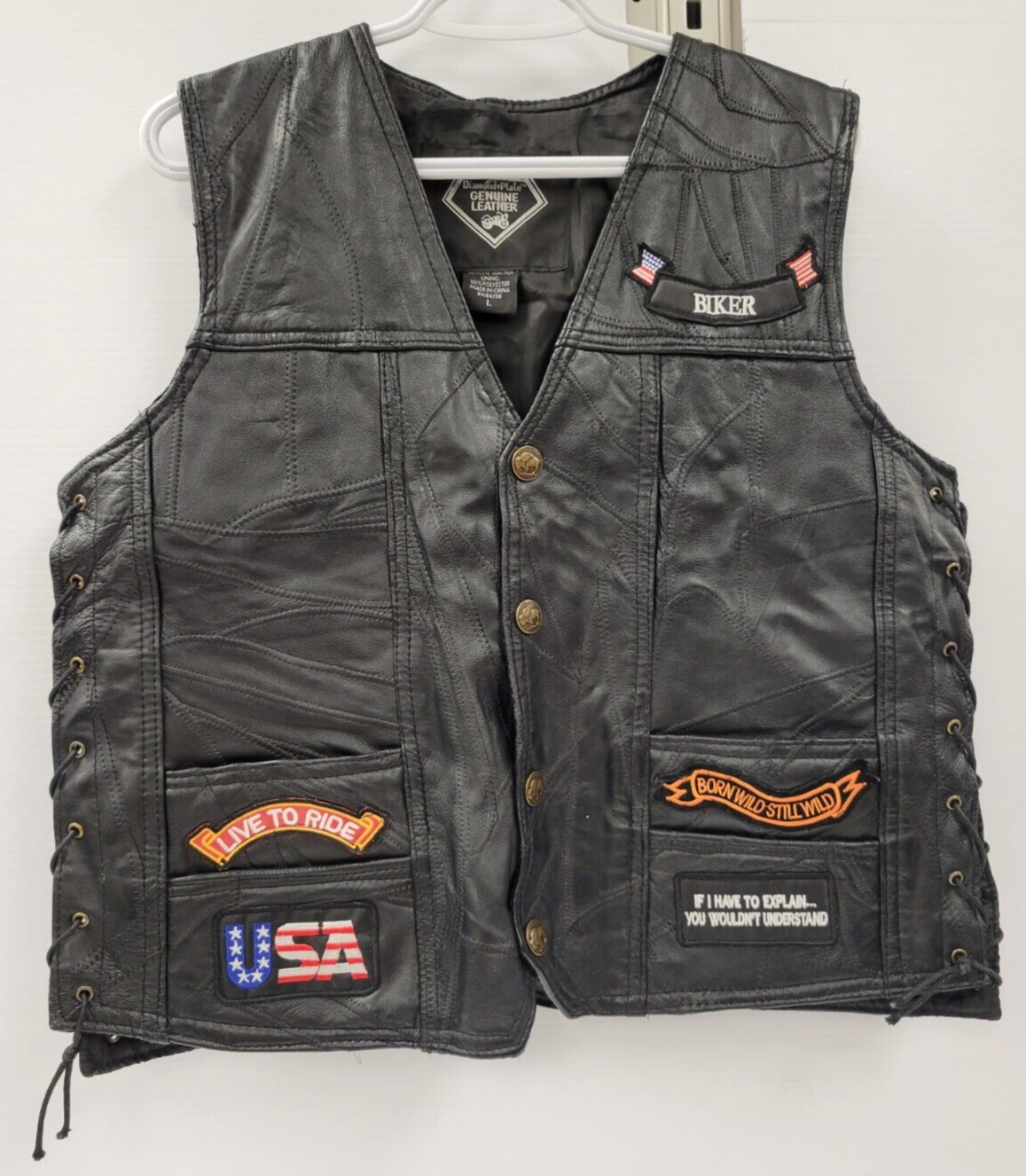 (49196-1B) Diamond Plate Leather Vest - Size L