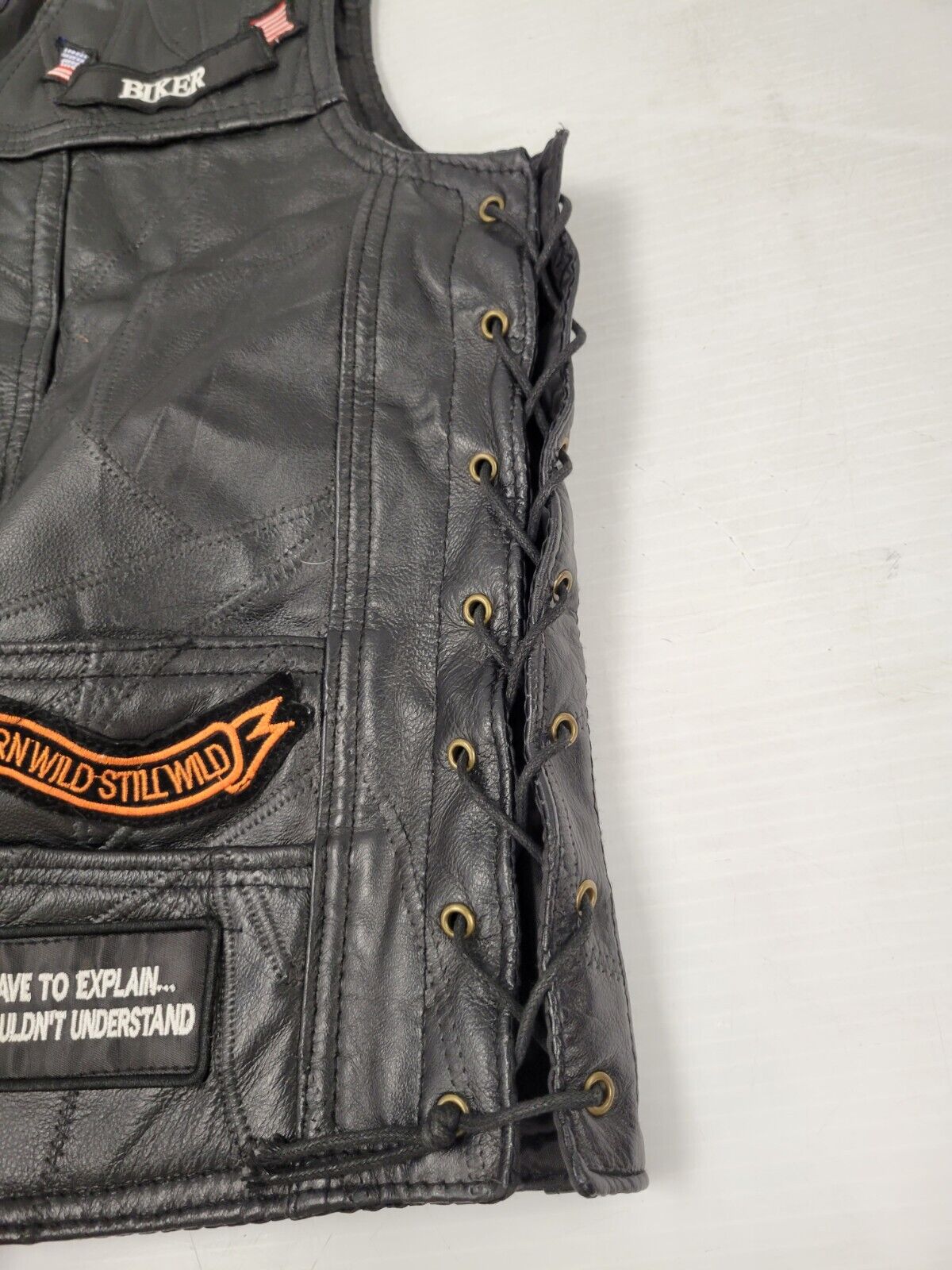 (49196-1B) Diamond Plate Leather Vest - Size L
