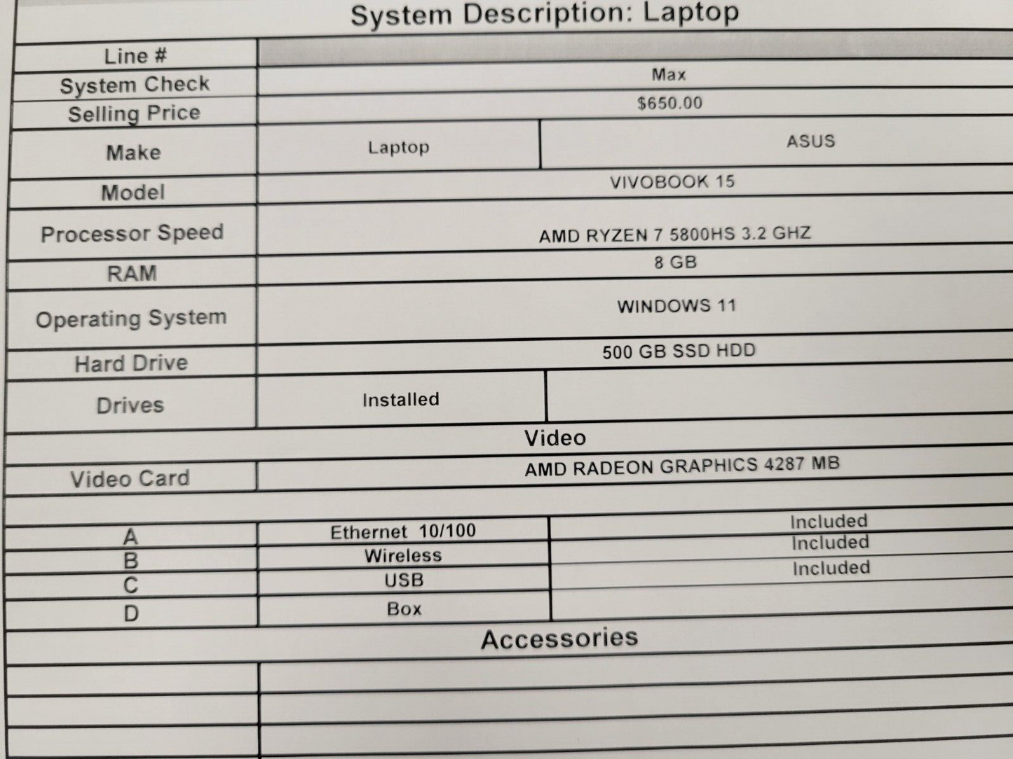 (57654-1) Asus Vivo Book 15 Laptop