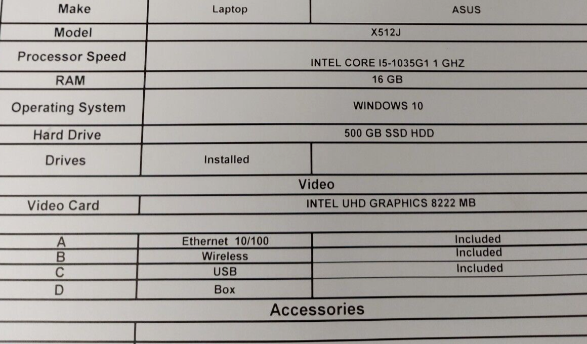 (N82284-1) Asus X512J Laptop