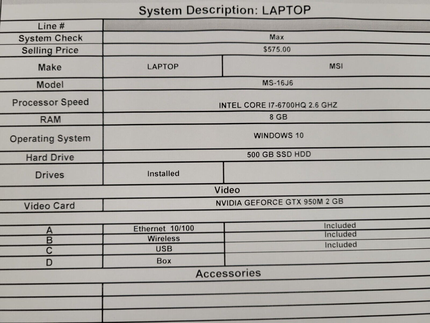 (55934-2) MSI MS-16636 Laptop