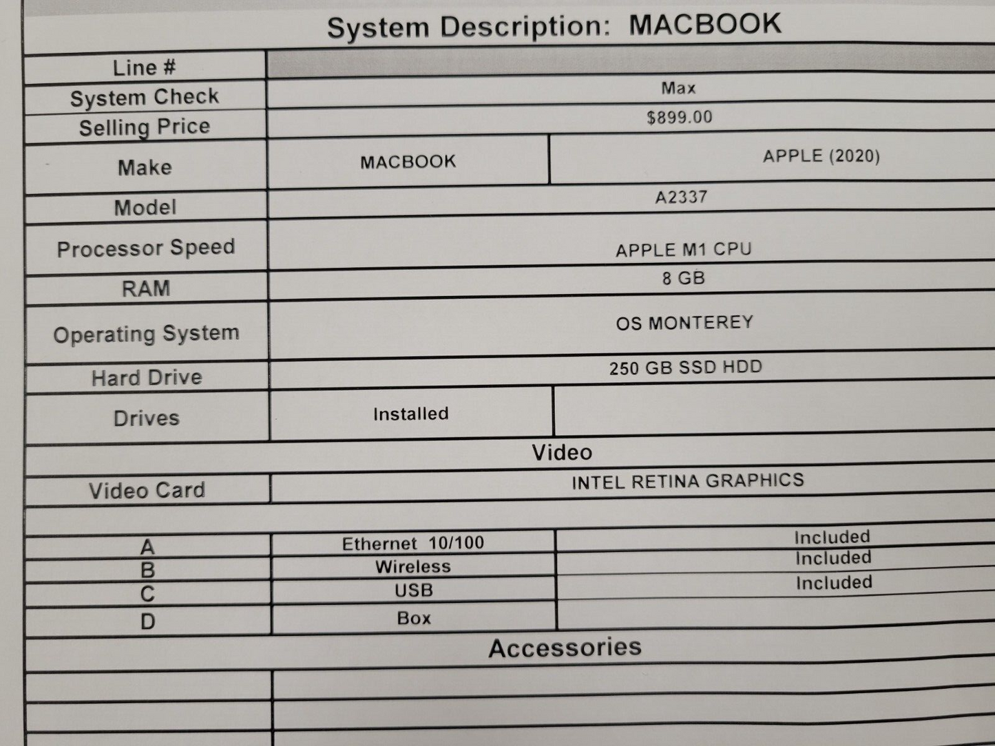 (53136-1) Apple A2337 Laptop