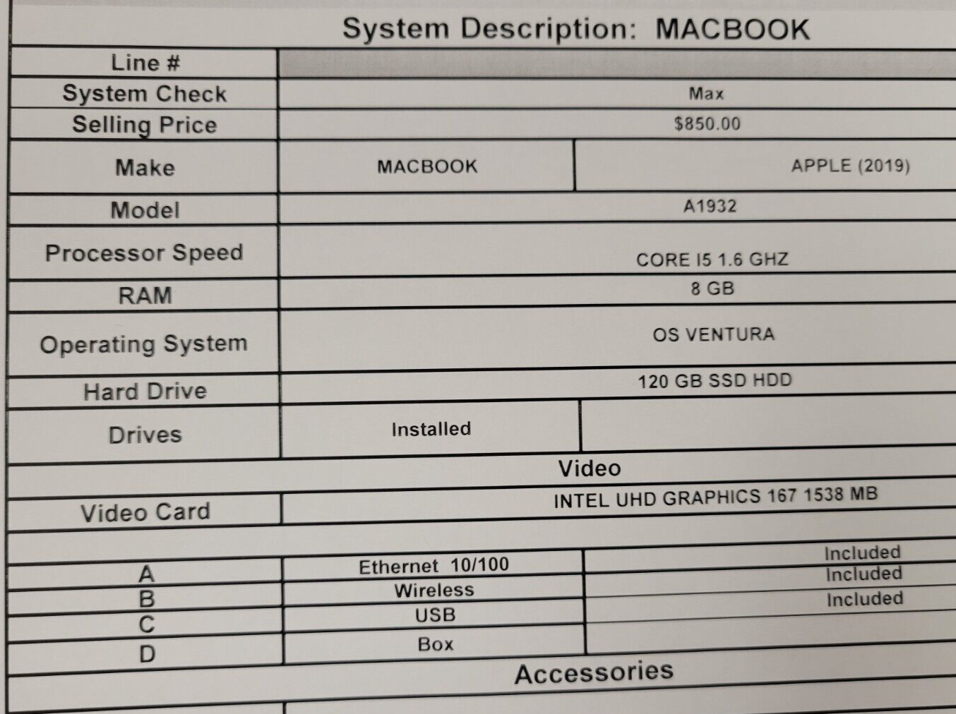 (52514-1) Apple A1932 Macbook Air