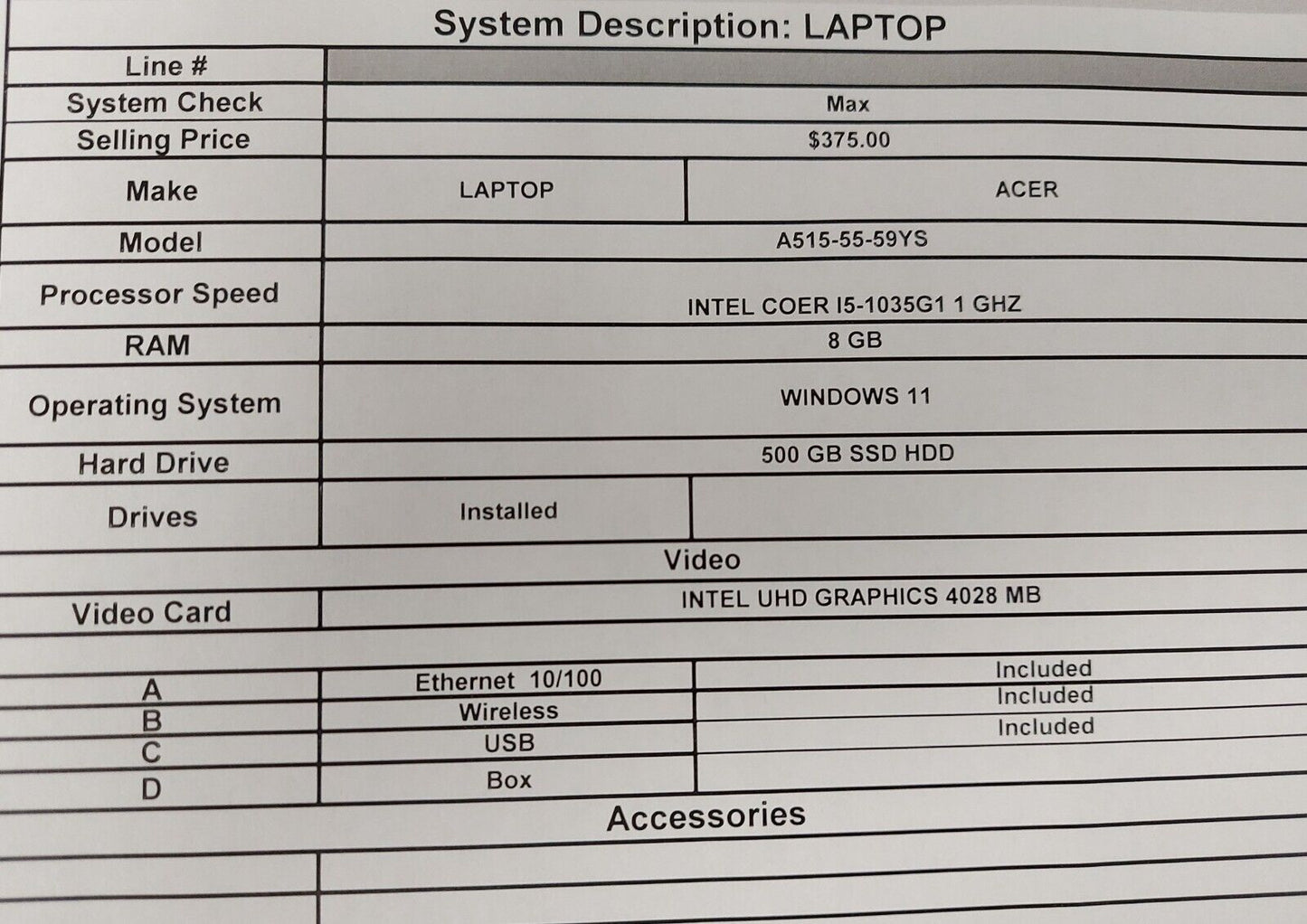 (N83164-1) Acer A515-55-59YS Laptop