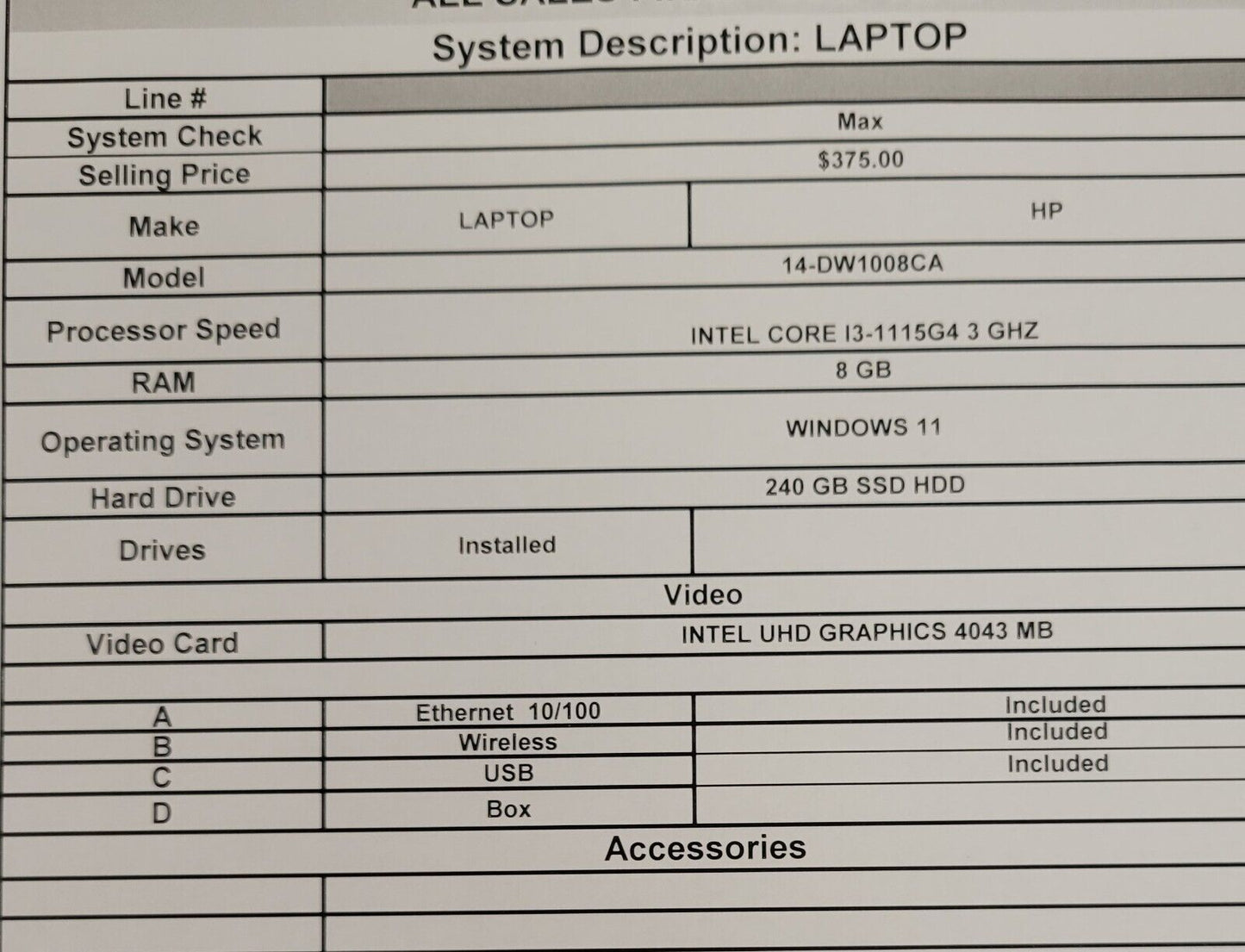 (61143-1) HP 14-DW1008CA Laptop