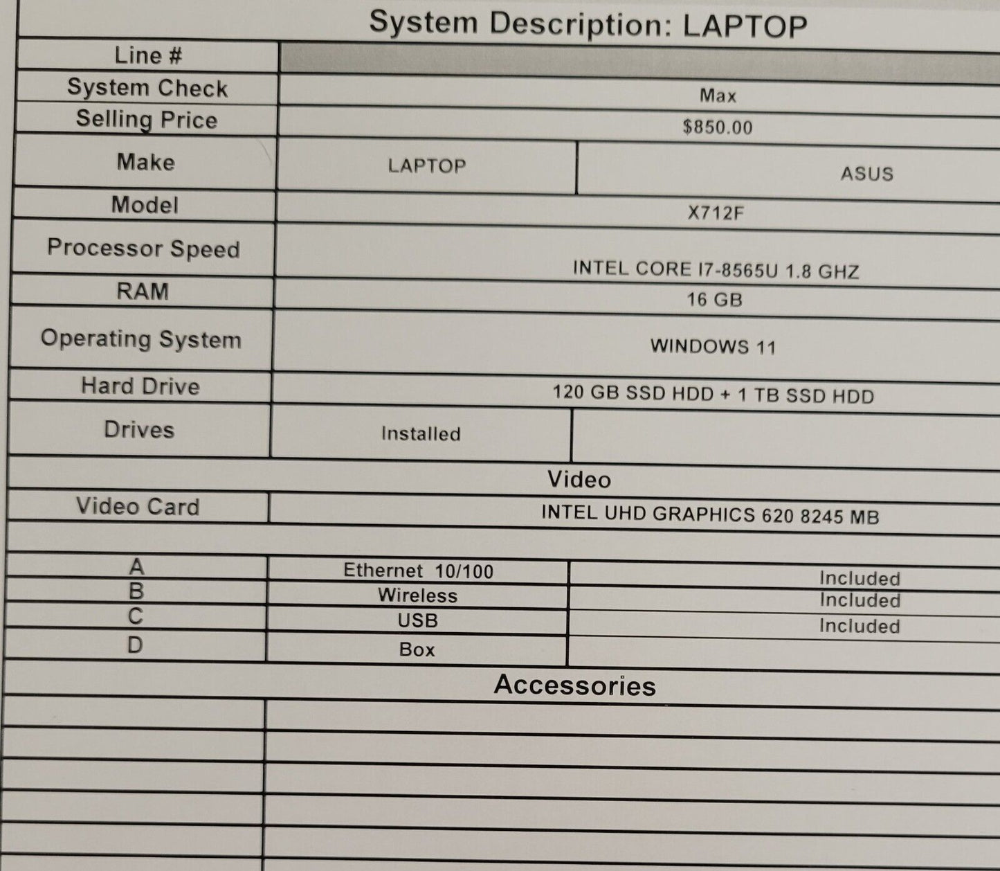 (58267-1) Asus X7121 Laptop