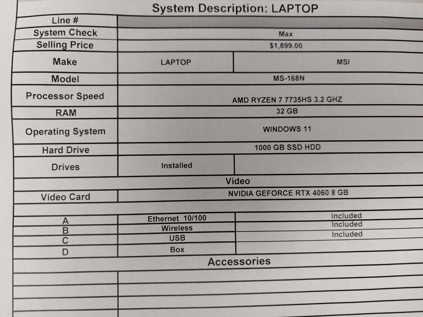 (N84284-1) MSI MS-168N Laptop