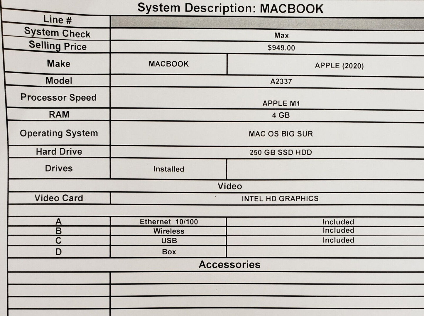 (58390-1) Apple A2337 Laptop (2020)