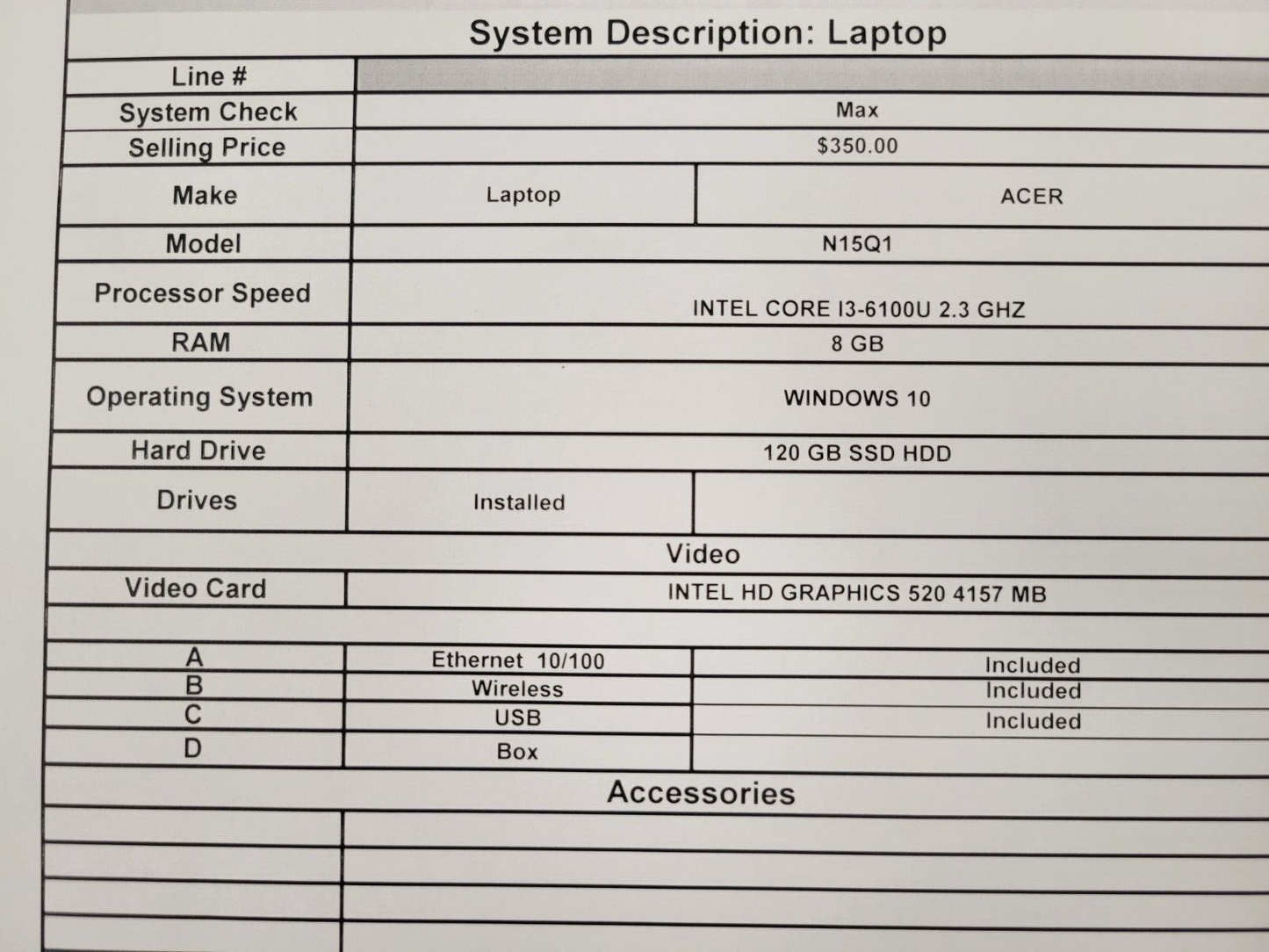 (50575-1) Acer N15Q1 Laptop