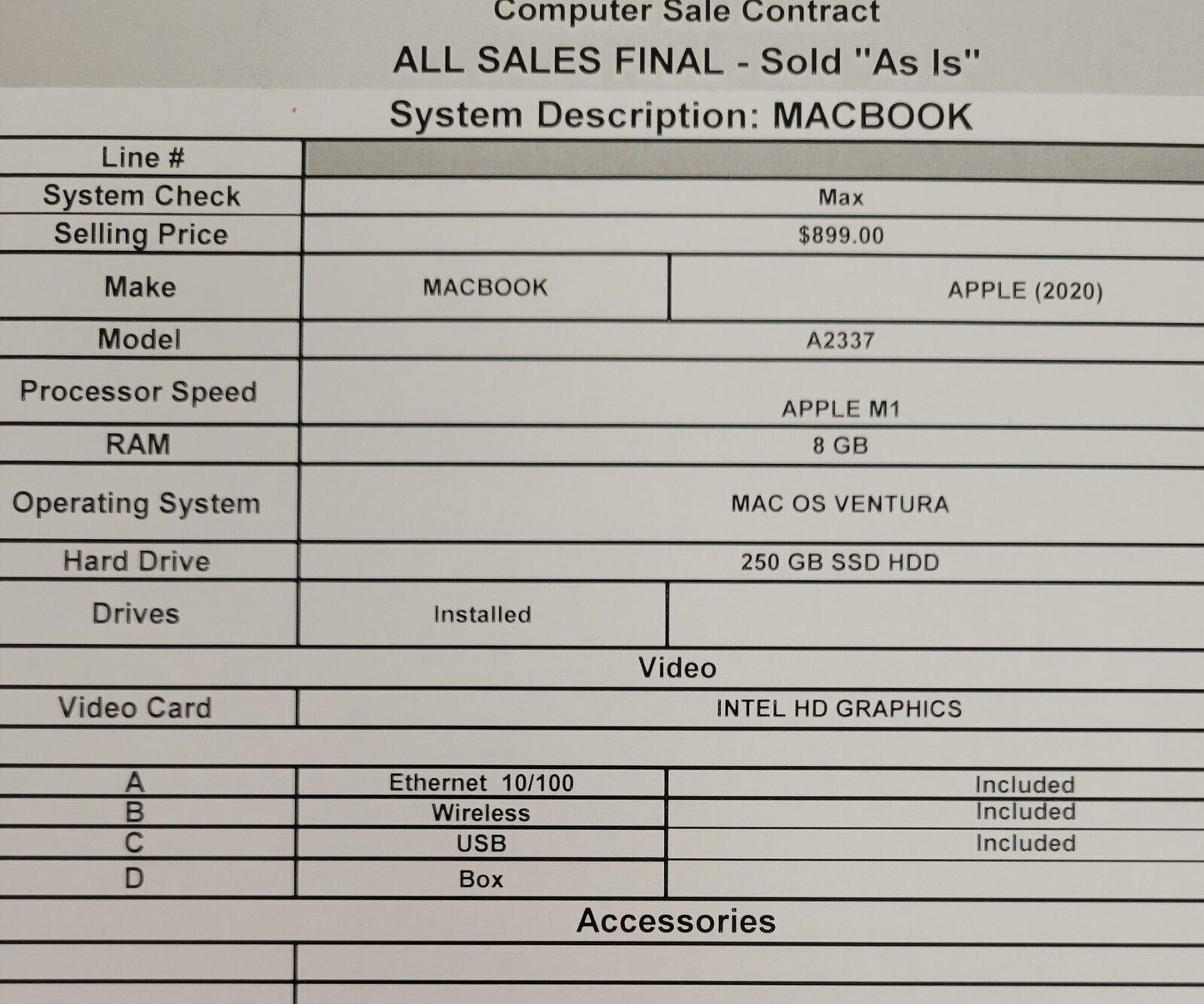 (62378-1) Apple A2337 Laptop (2020)