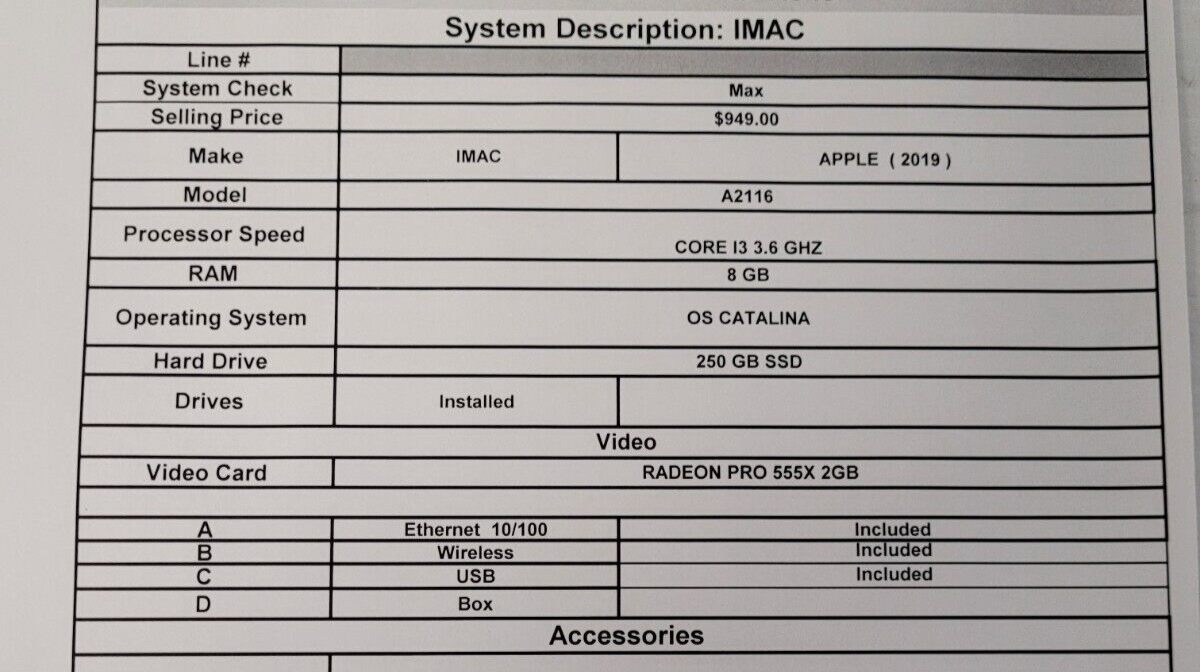 (N78932-1) Ordinateur iMac Apple A2116