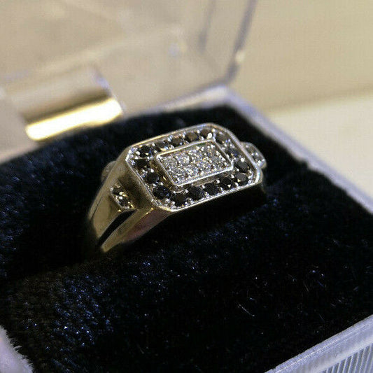 (N42915) 10K White Gold Ring w/ Black & White Diamonds