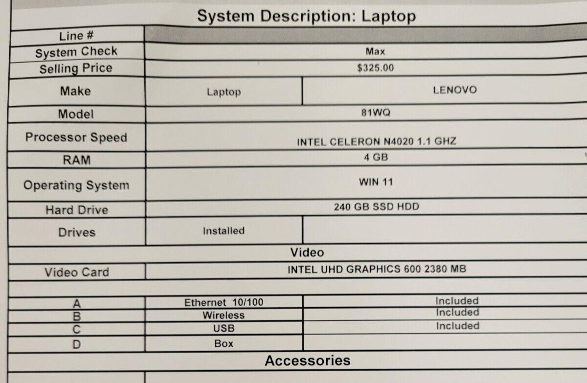 (47053-1) Ordinateur portable Lenovo 81WQ