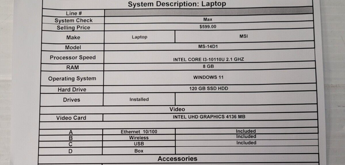 (N78724-1) Ordinateur portable MSI MS-14D1