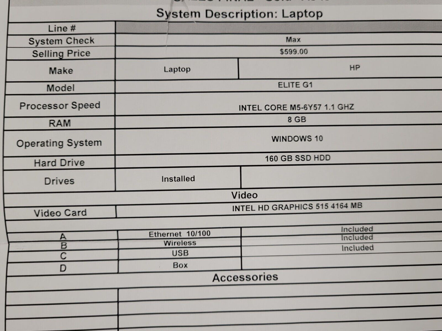 (50155-1) HP Elite G1 Laptop