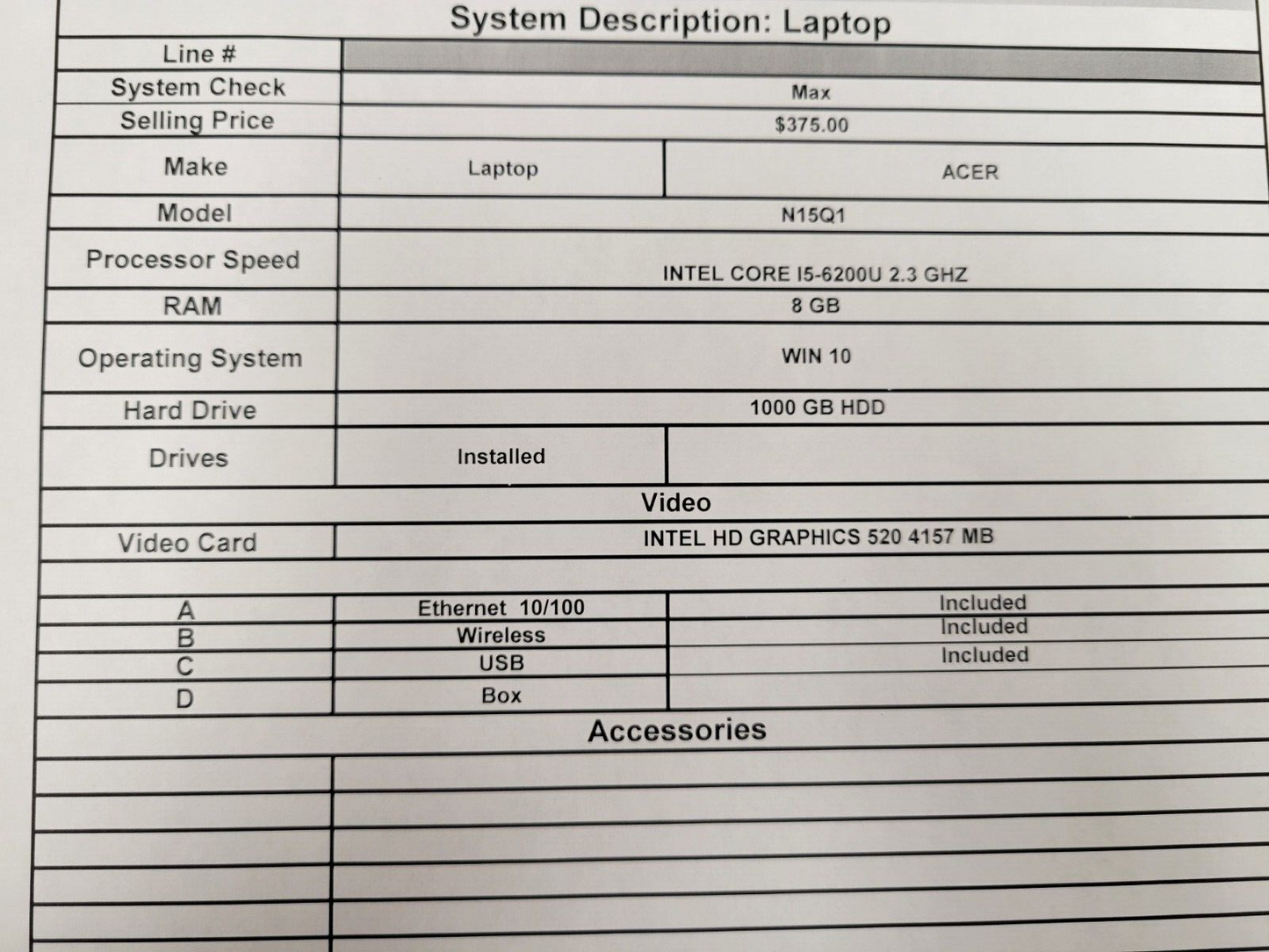 (48209-1) Acer N15Q1 Laptop