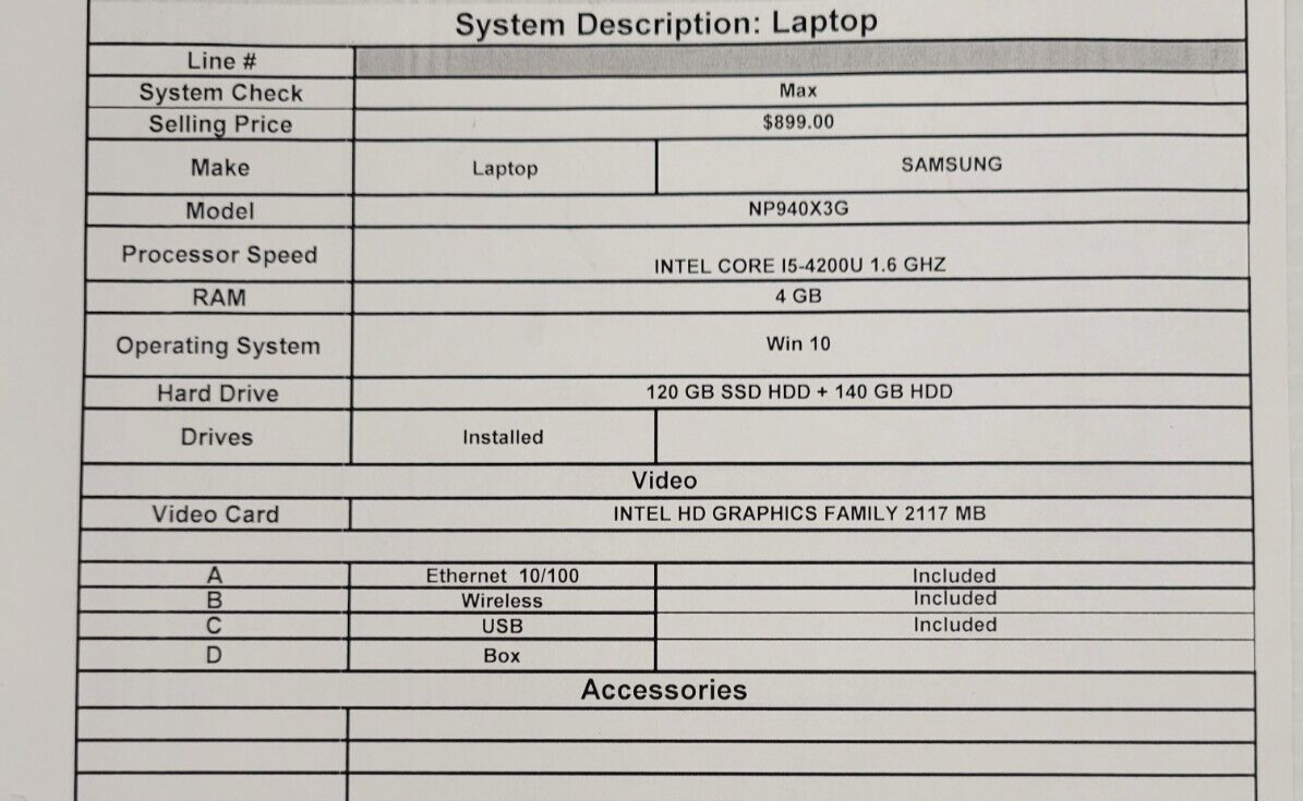 (42645-1) Samsung NP940X3G Laptop