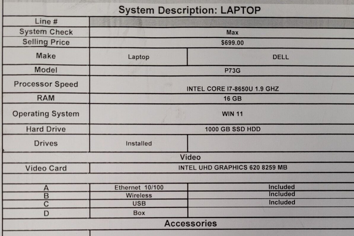 (N75808-1) Dell P73G Laptop